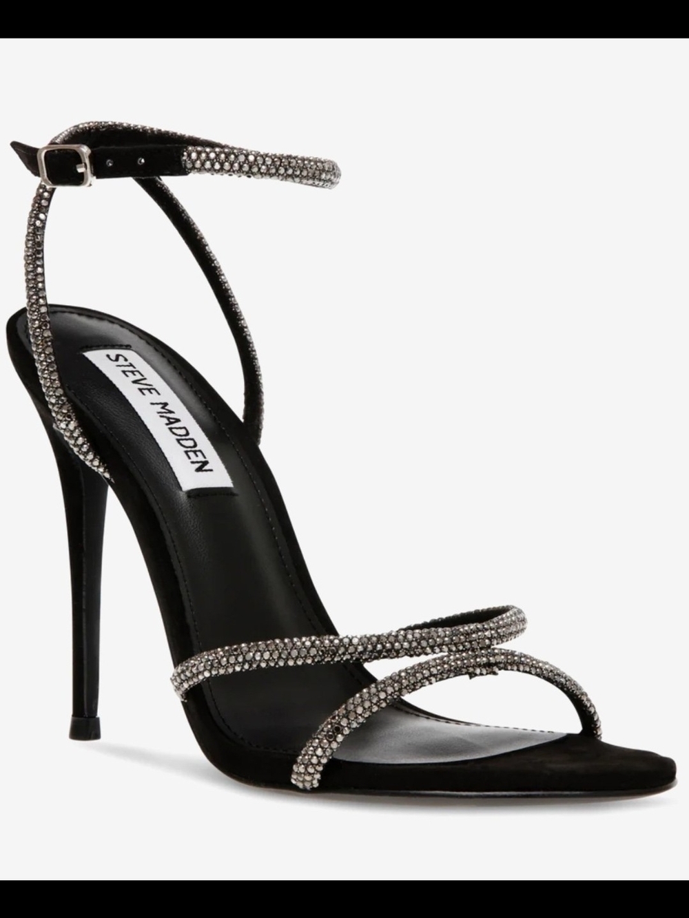 Steve Madden Black Rhinestone Strappy Stiletto Sandals